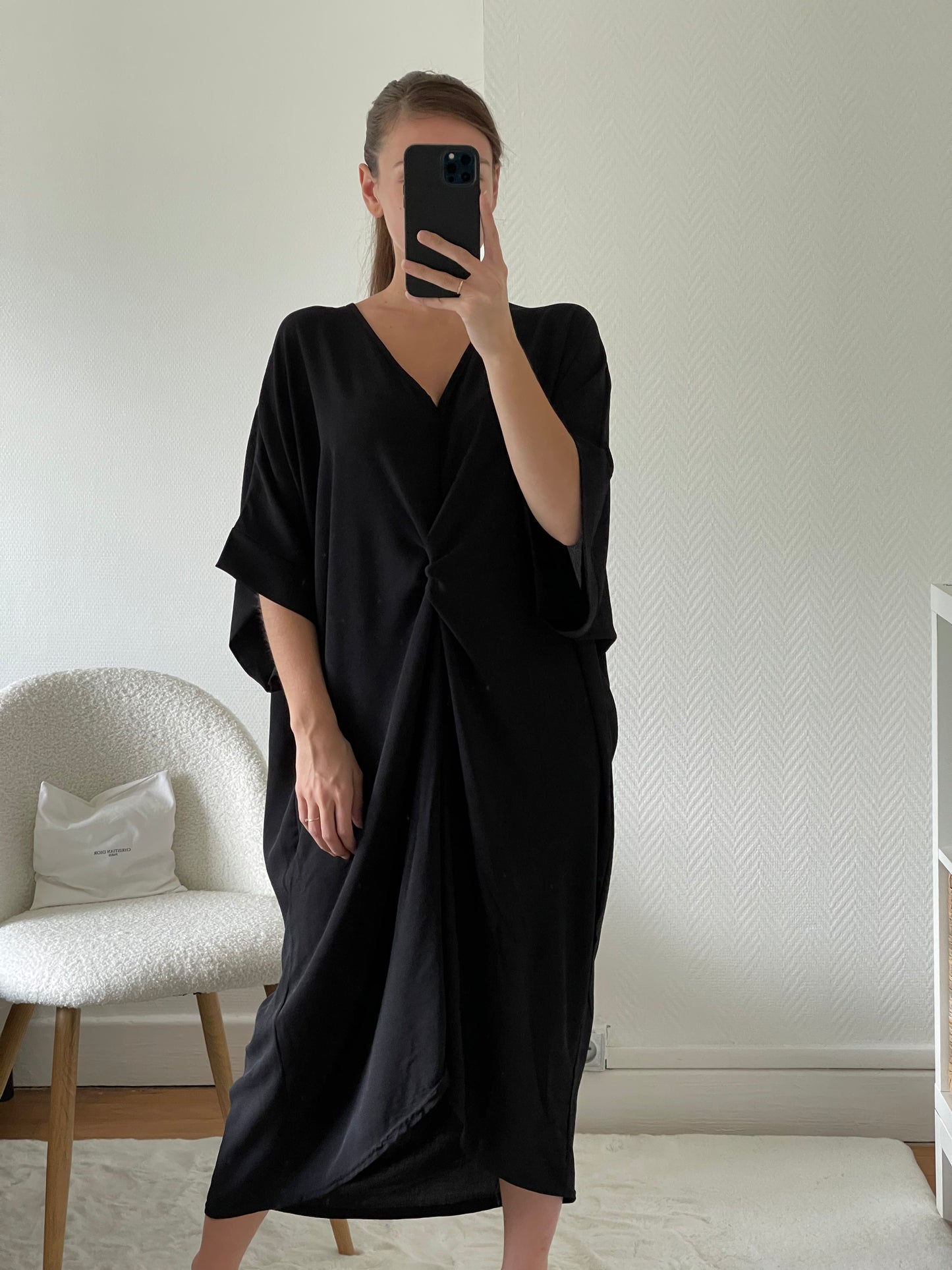 Robe longue noir torsadée